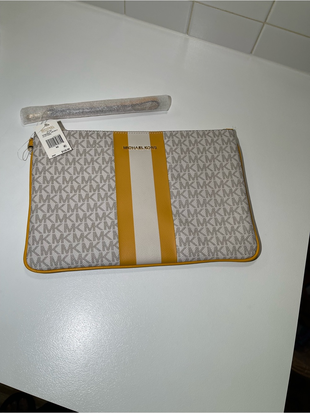Michael Kors Men’s Yellow and Cream MK Logo Toiletry Pouch